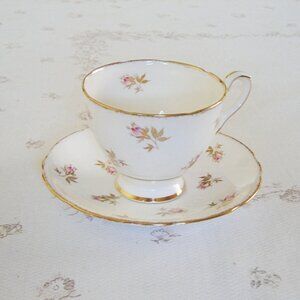 Royal Stafford pink Rosebud gold leaves cup and saucer VGU